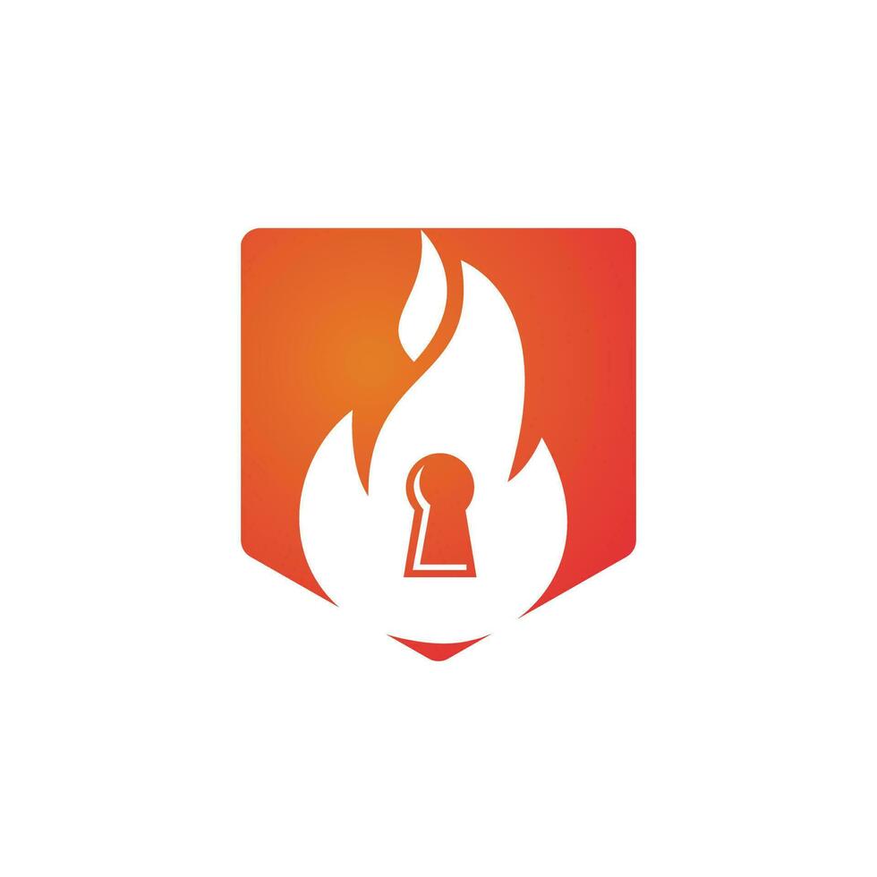 plantilla de diseño de logotipo de llave de candado de fuego. icono del logotipo de la llave de llama de fuego. vector