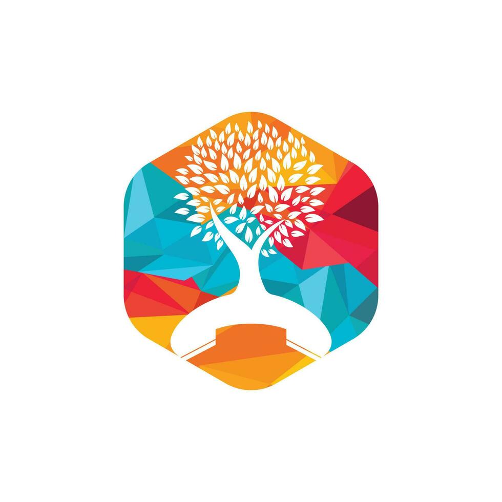 Nature call vector logo design. Handset tree icon design template.