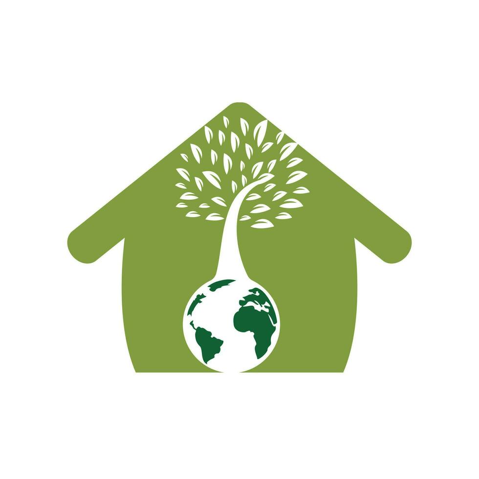 Globe tree with home vector logo design template. Planet and eco symbol or icon.