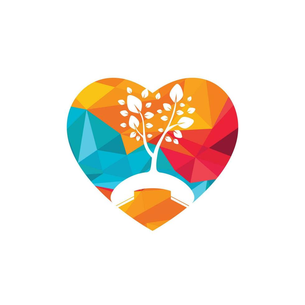 Nature call vector logo design. Handset tree with heart icon design template.
