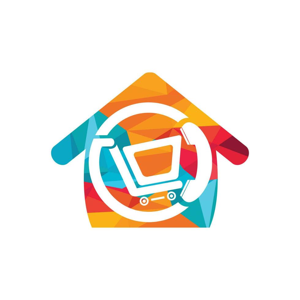 Shopping call vector logo design template illustration. Shopping cart and handset with home icon.