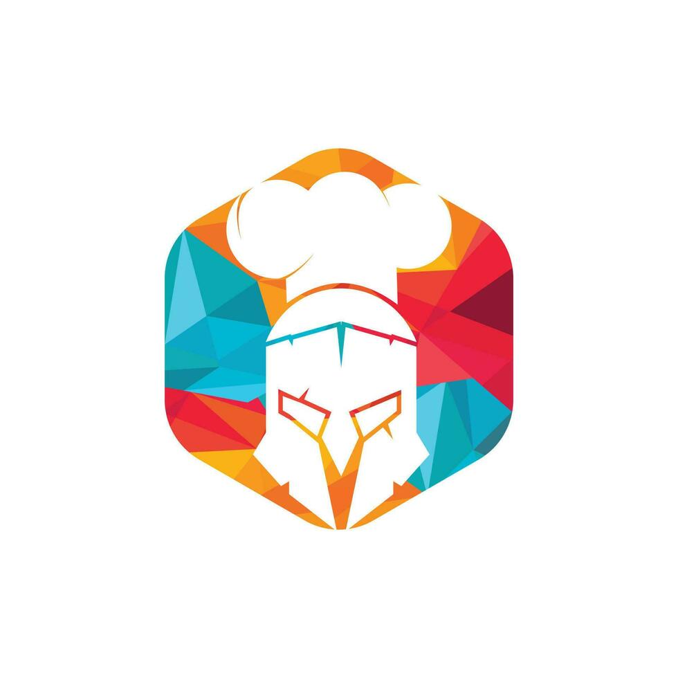 plantilla de diseño de logotipo de vector de chef espartano. logotipo mínimo de chef guerrero con ilustración de vector de sombrero de chef.