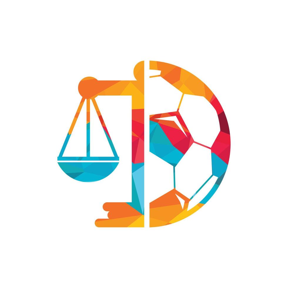 diseño del logotipo del vector de la ley de fútbol. Balón de fútbol y diseño de iconos de equilibrio de leyes.