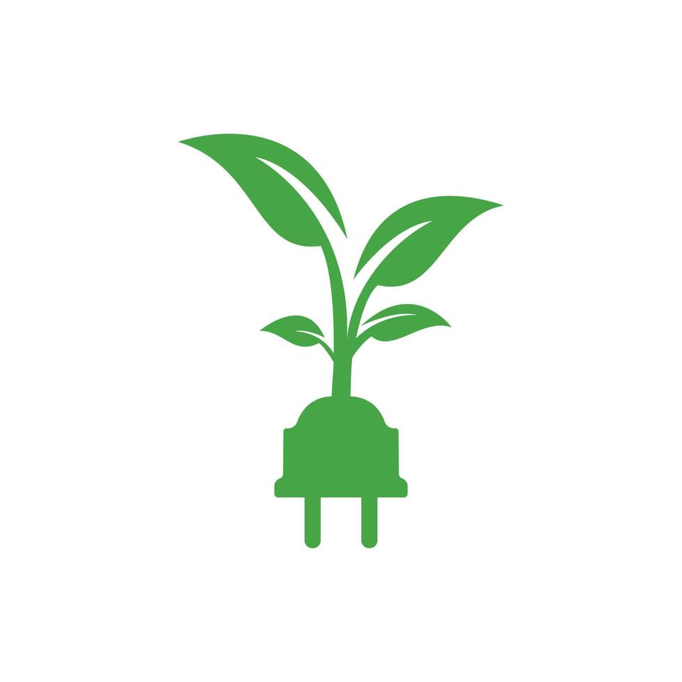 concepto de logotipo de electricidad de energía verde. icono de enchufe eléctrico con árbol. vector