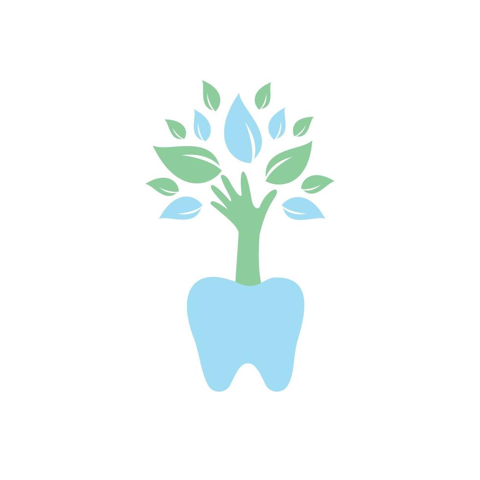 plantilla de logotipo de vector de cuidado dental. diseño de iconos de dientes y árboles de mano.