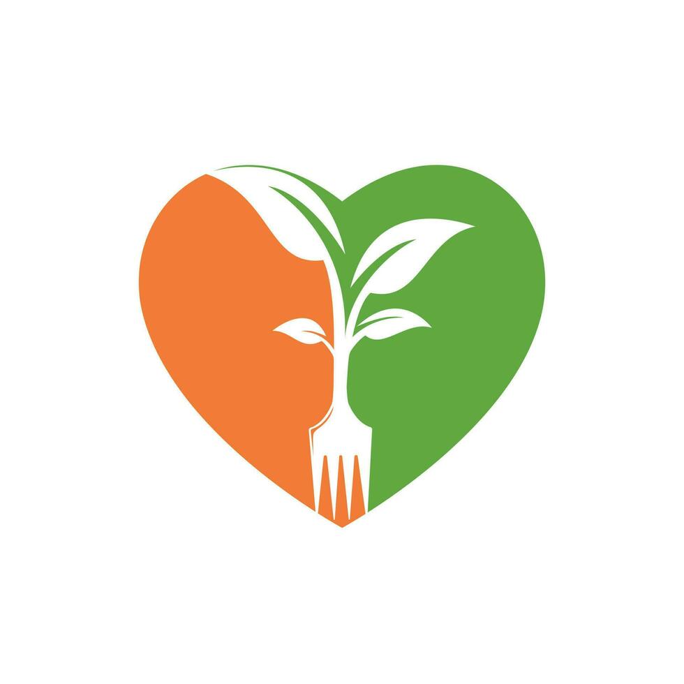 Fork tree with heart shape vector logo design. Restaurant and farming logo concept.