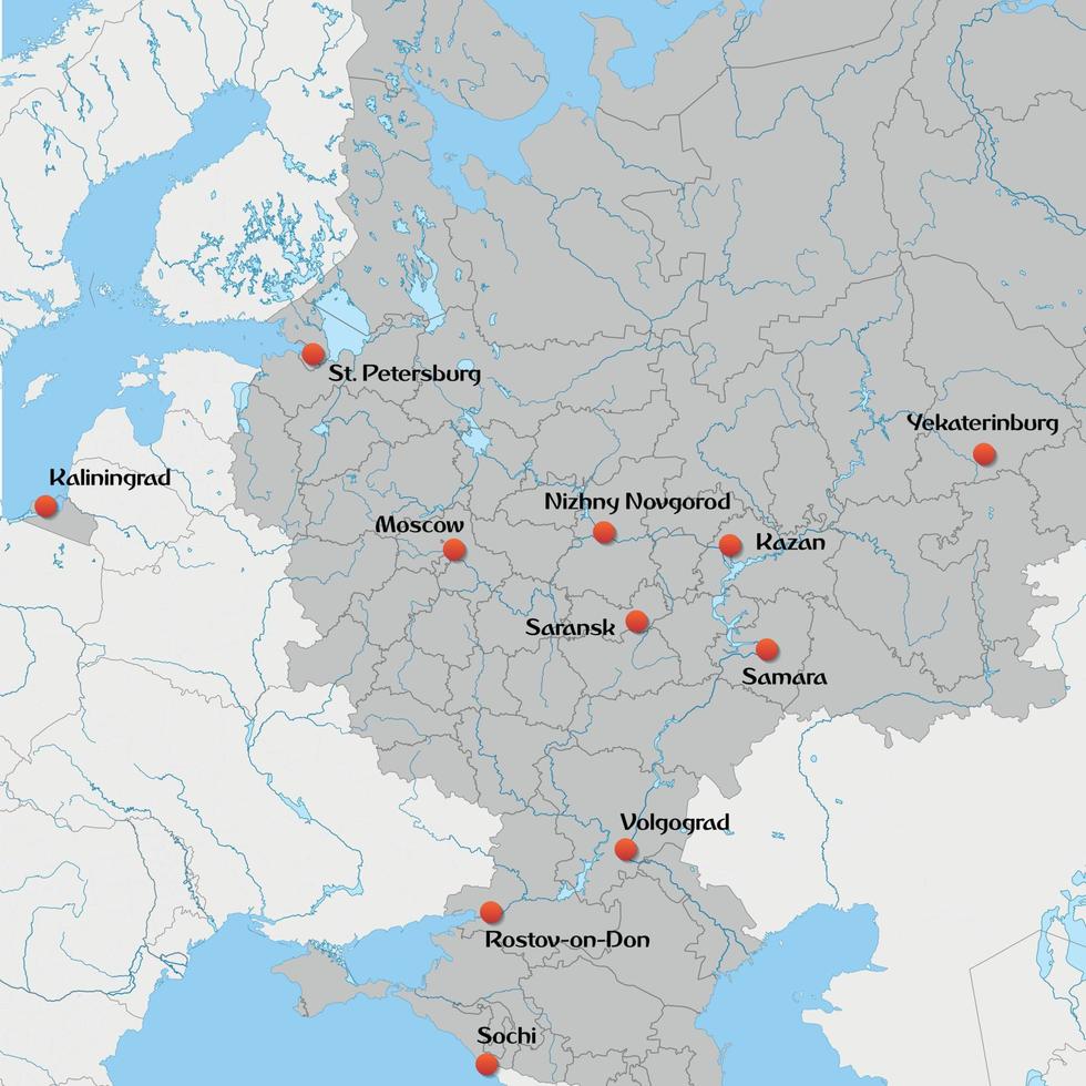 mapa de la rusia europea. vector