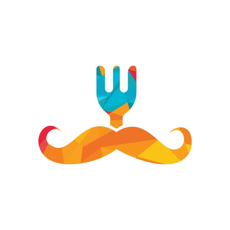 Food guru logo template design. illustration mustache with fork icon design. vector