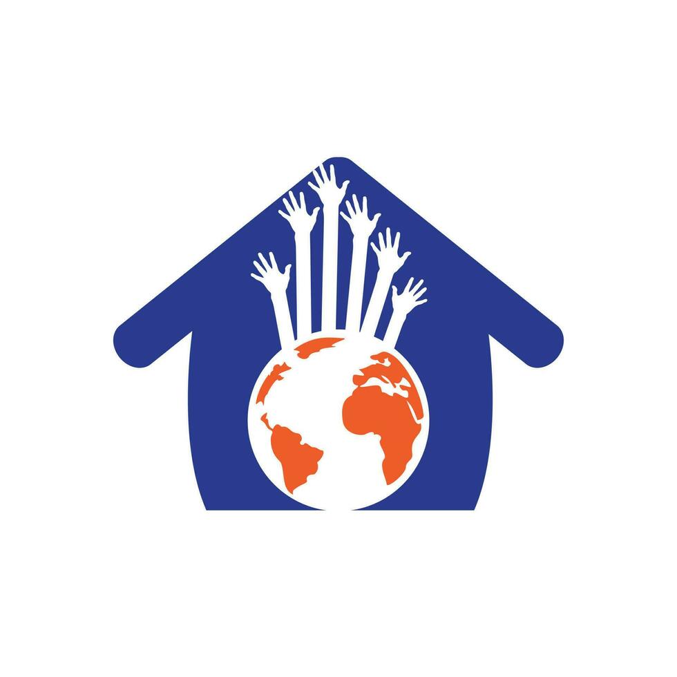 World hands vector logo design template. World support logo concept.