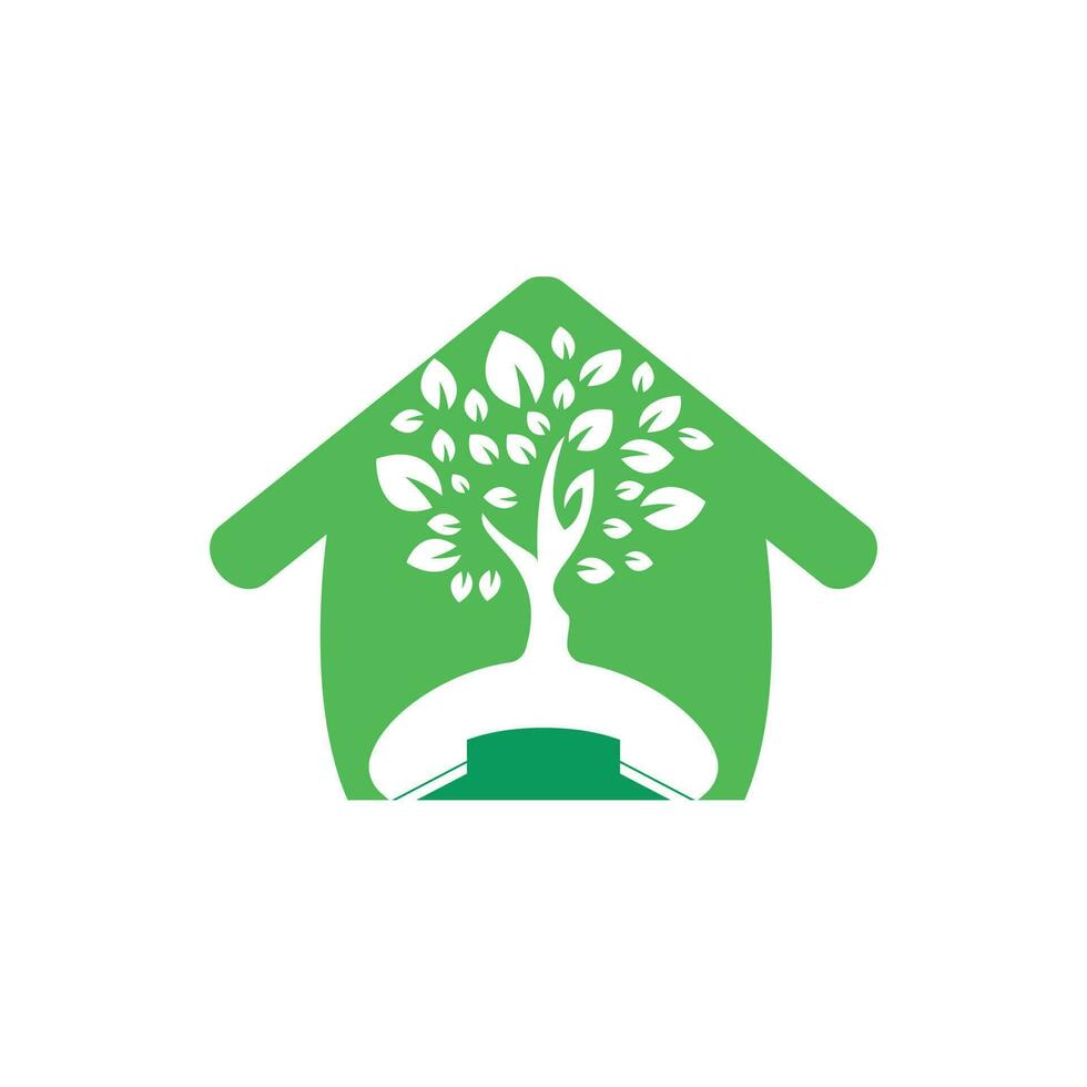 diseño de logotipo de vector de llamada de naturaleza. árbol de auriculares con plantilla de diseño de icono de inicio.