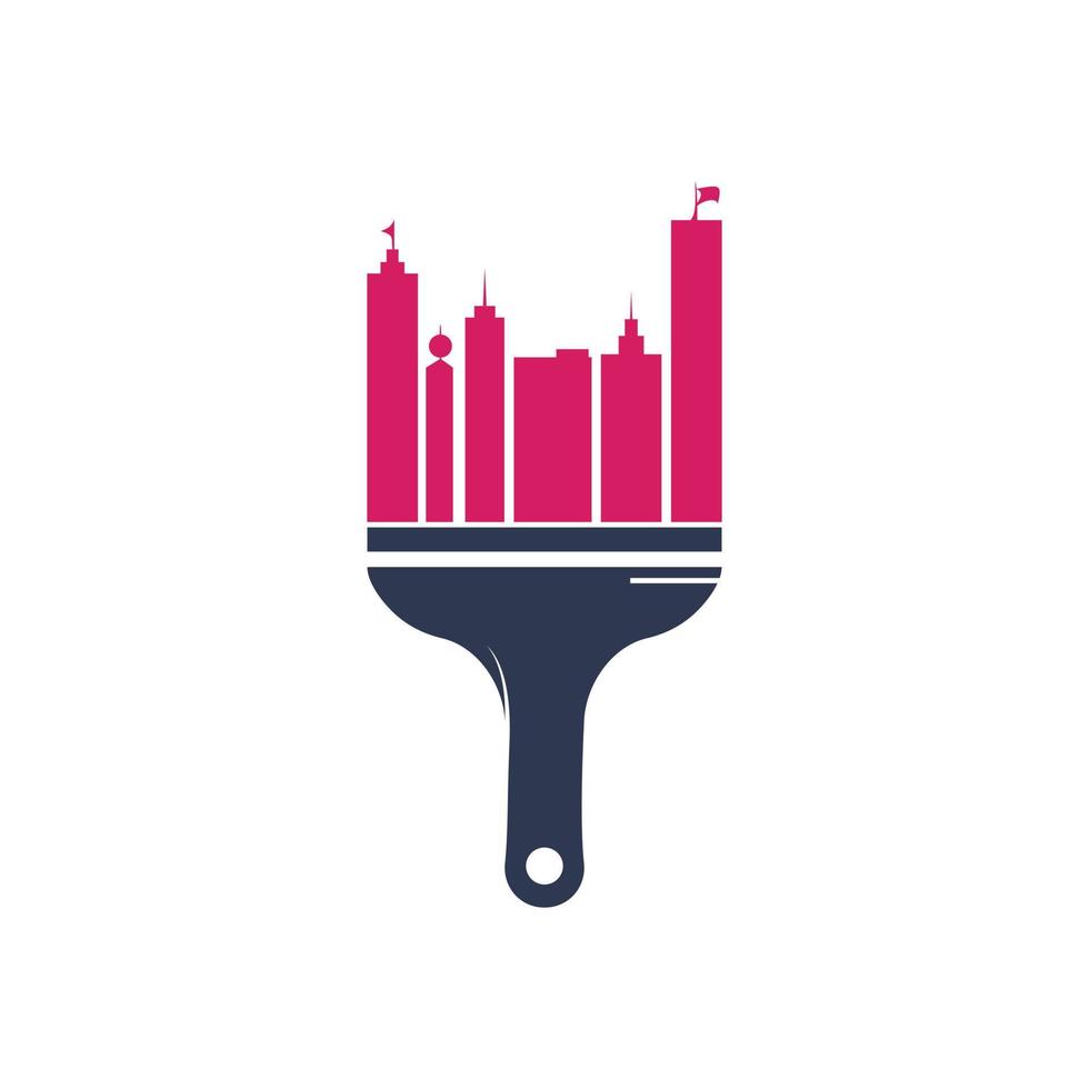 diseño del logotipo vectorial del pincel de pintura de la ciudad. icono de construcción de reparación de renovación de edificios. vector