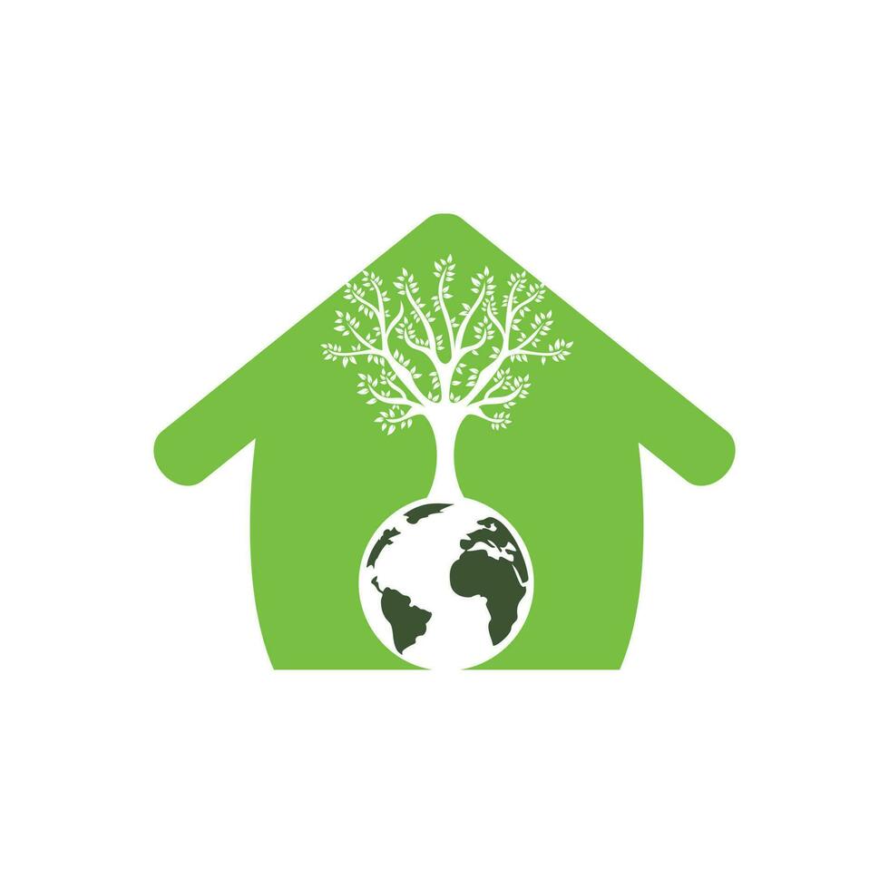 Globe tree with home vector logo design template. Planet and eco symbol or icon.