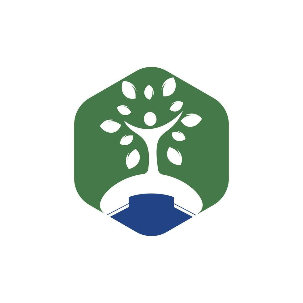 Nature call vector logo design. Handset and human tree icon design template.