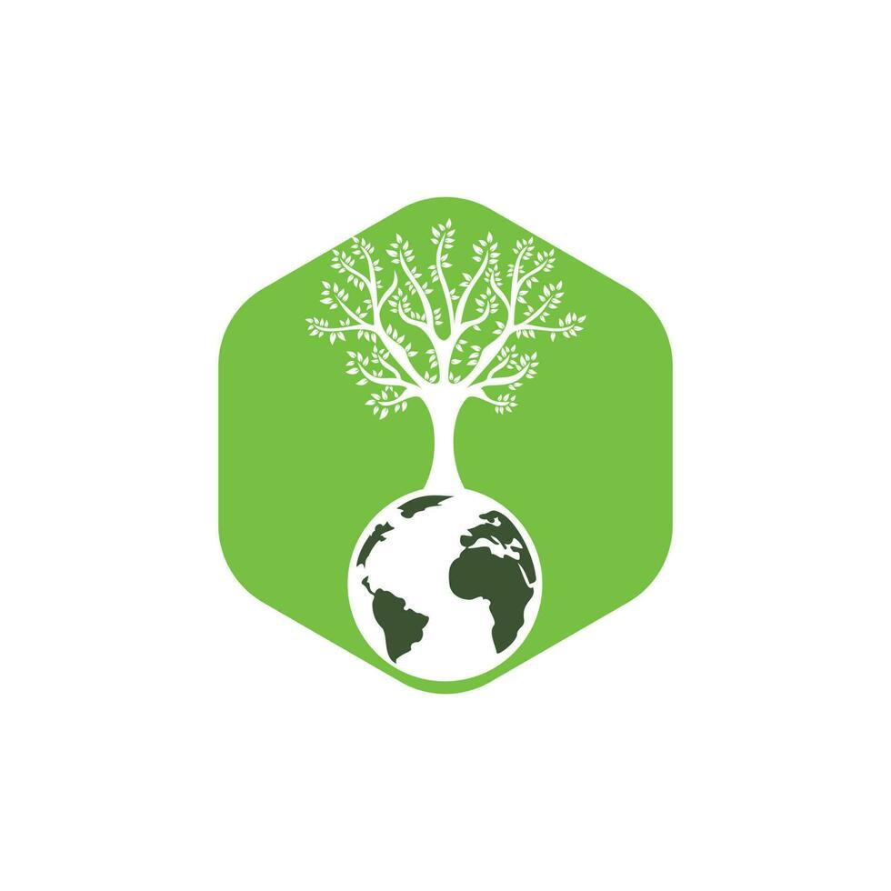 Globe tree vector logo design template. Planet and eco symbol or icon.