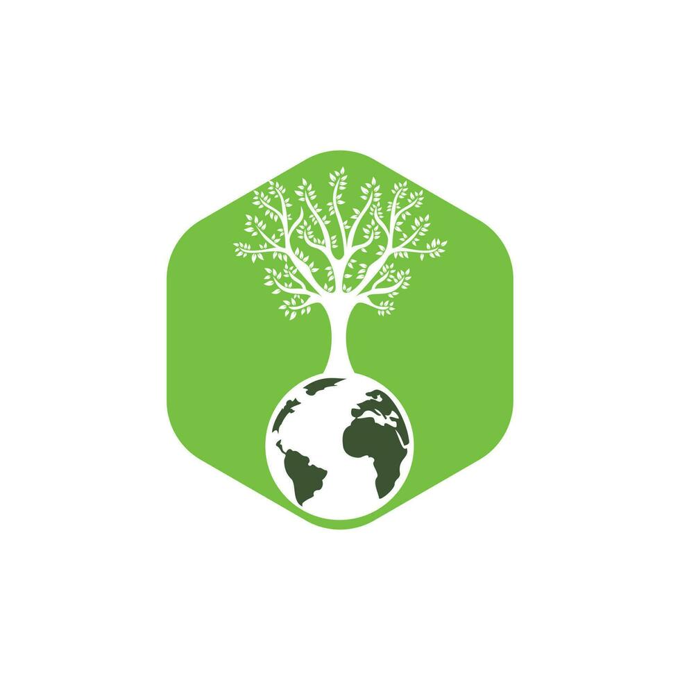 plantilla de diseño de logotipo de vector de árbol de globo. planeta y eco símbolo o icono.