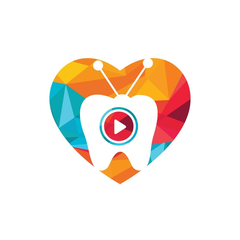 plantilla de diseño de logotipo de vector de tv dental. diente y televisión con diseño de icono en forma de corazón.