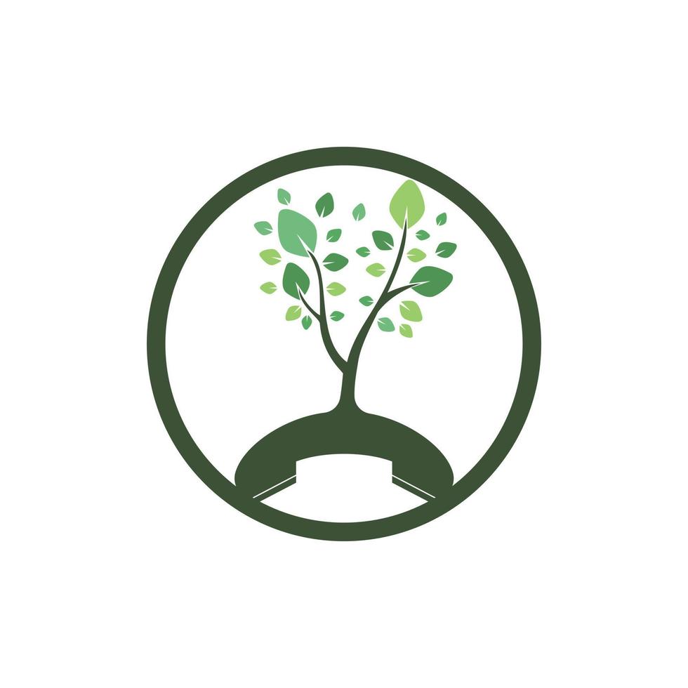 Nature call vector logo design. Handset tree icon design template.