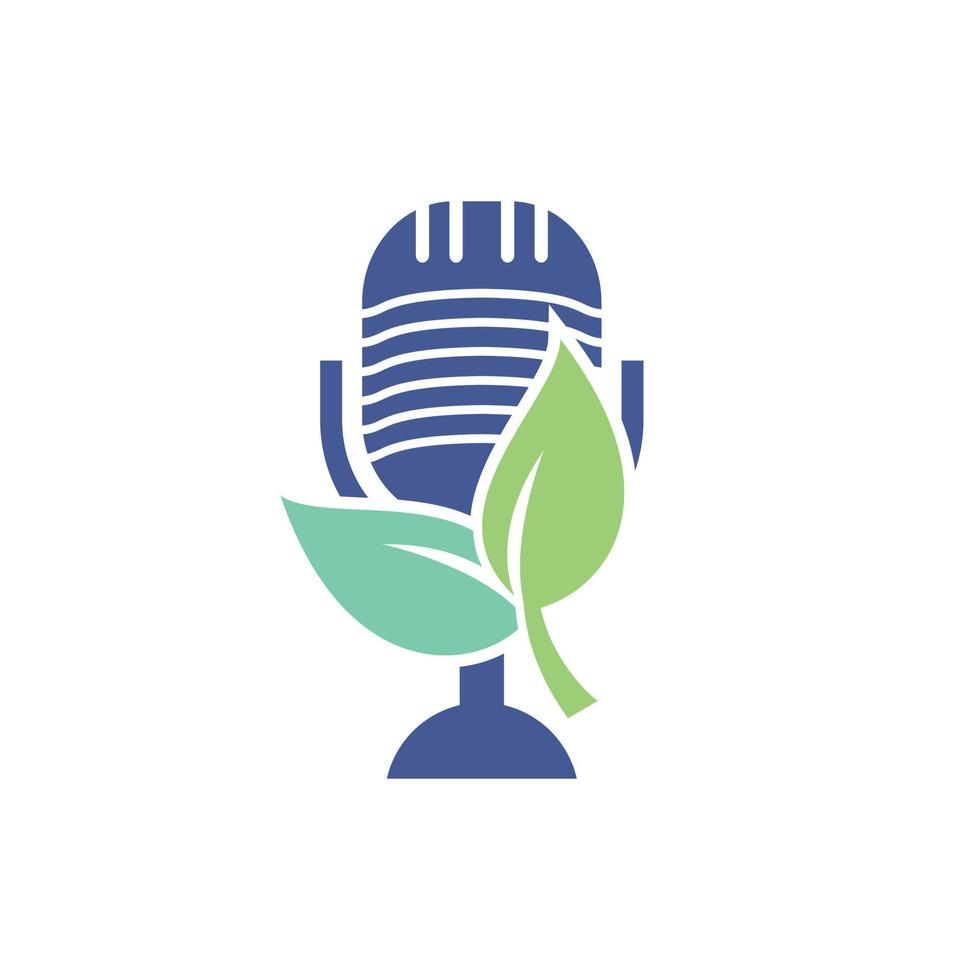 Podcast leaf nature ecology vector logo design. Podcast talk show logo with mic and leaves.