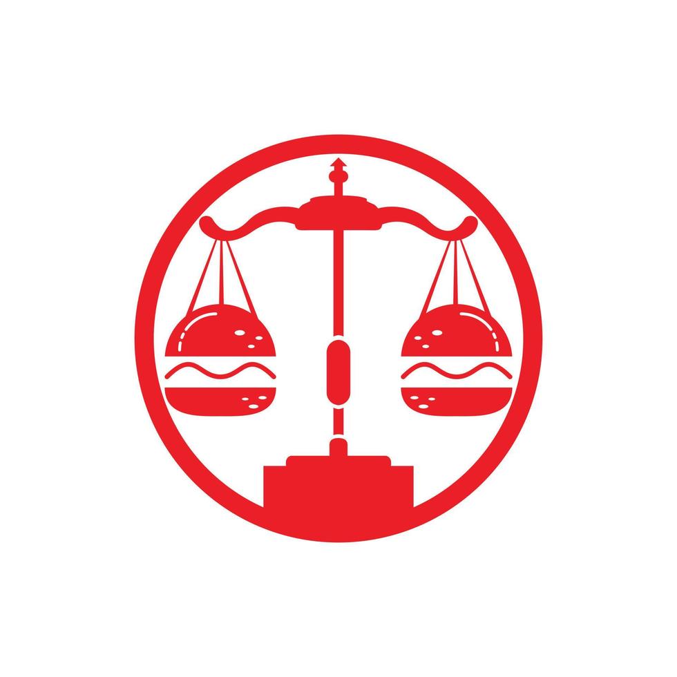 Food law vector logo design template. Law balance and burger icon design.