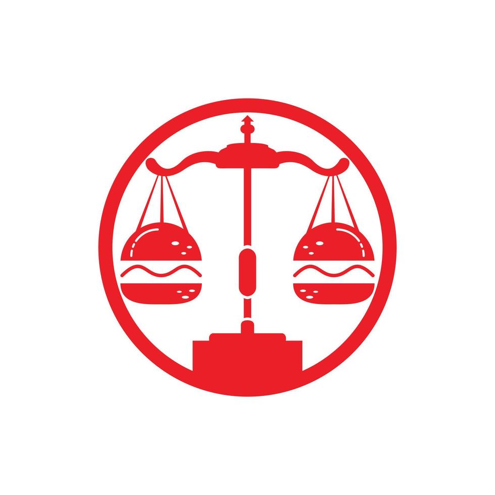 Food law vector logo design template. Law balance and burger icon design.