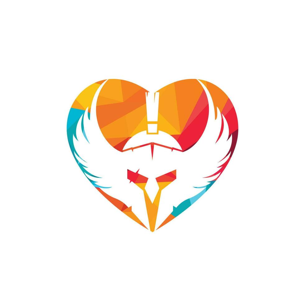 Spartan warrior with wings and heart vector logo design. Warrior knight logo concept design.