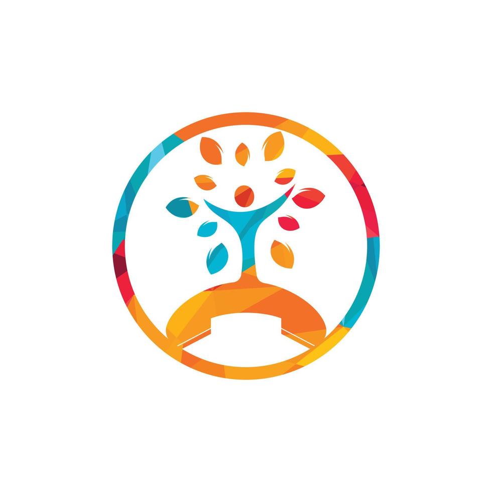 Nature call vector logo design. Handset and human tree icon design template.