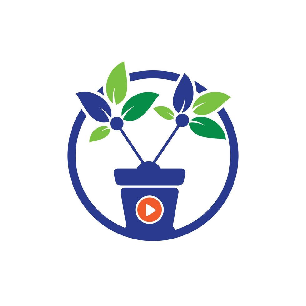 Nature tv vector logo design template. Flower pot and play button icon design.