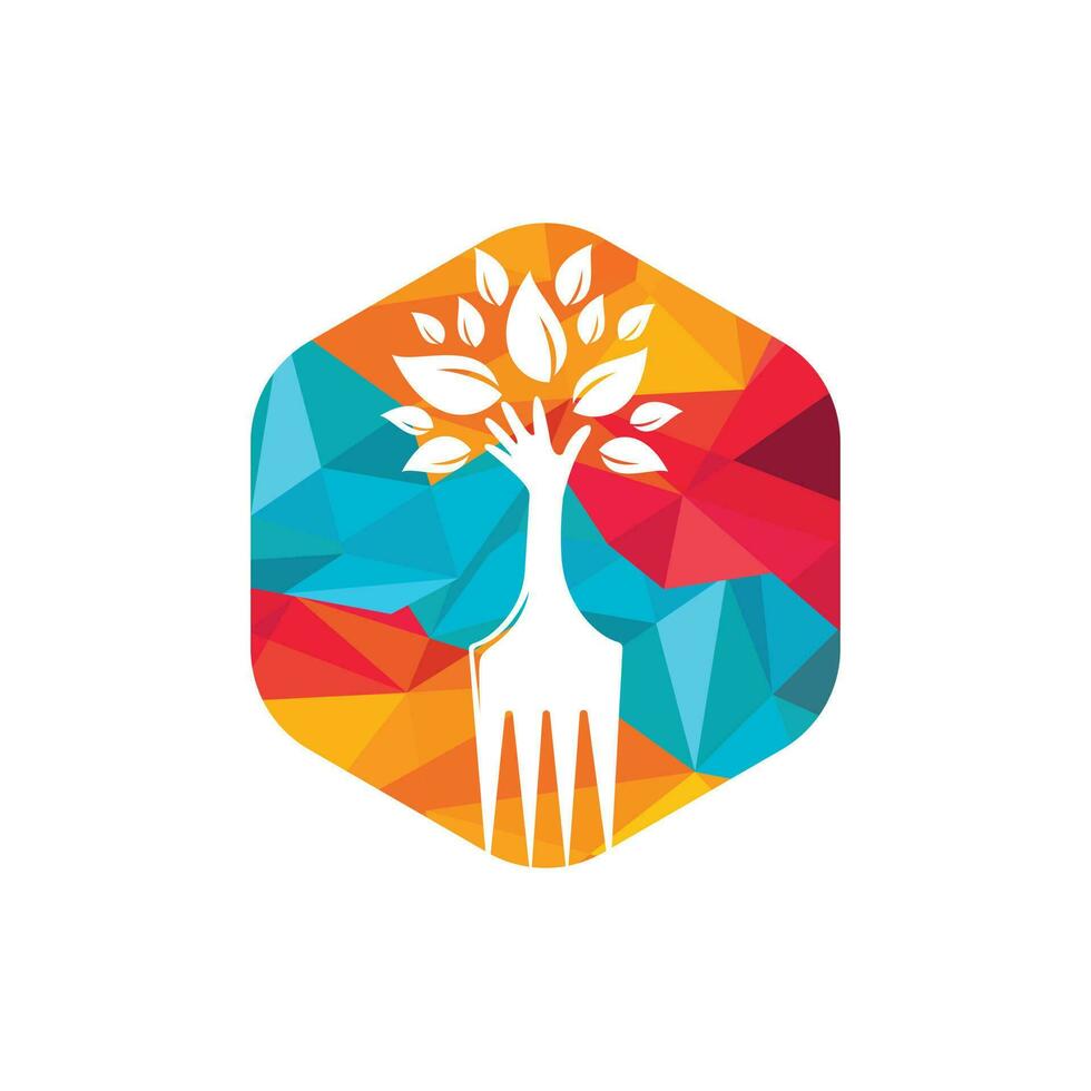 diseño del logotipo del vector del árbol de la mano de la horquilla. concepto de logotipo de restaurante y agricultura.