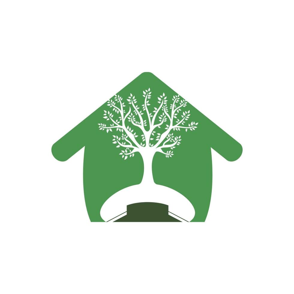 diseño de logotipo de vector de llamada de naturaleza. árbol de auriculares con plantilla de diseño de icono de inicio.