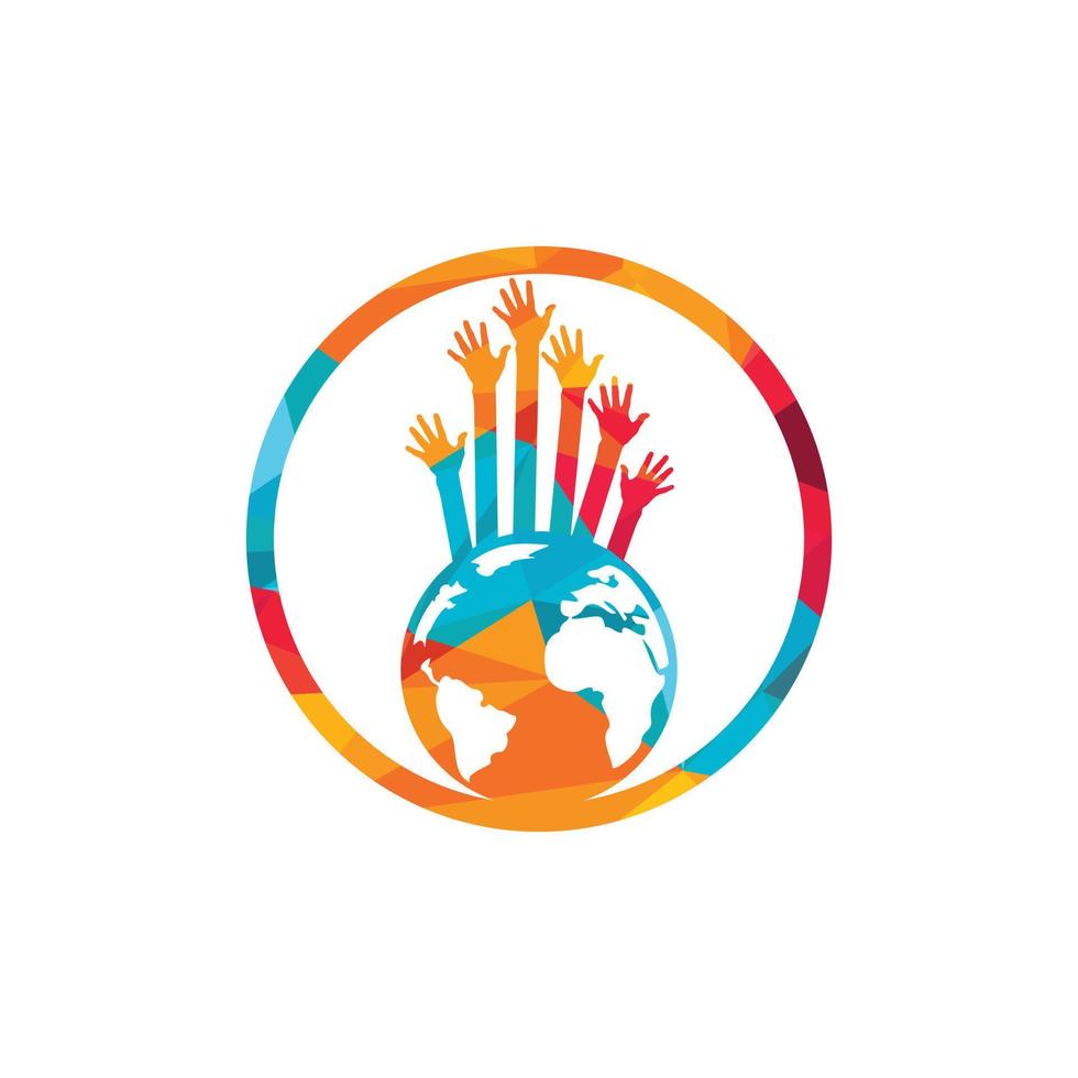 World hands vector logo design template. World support logo concept.