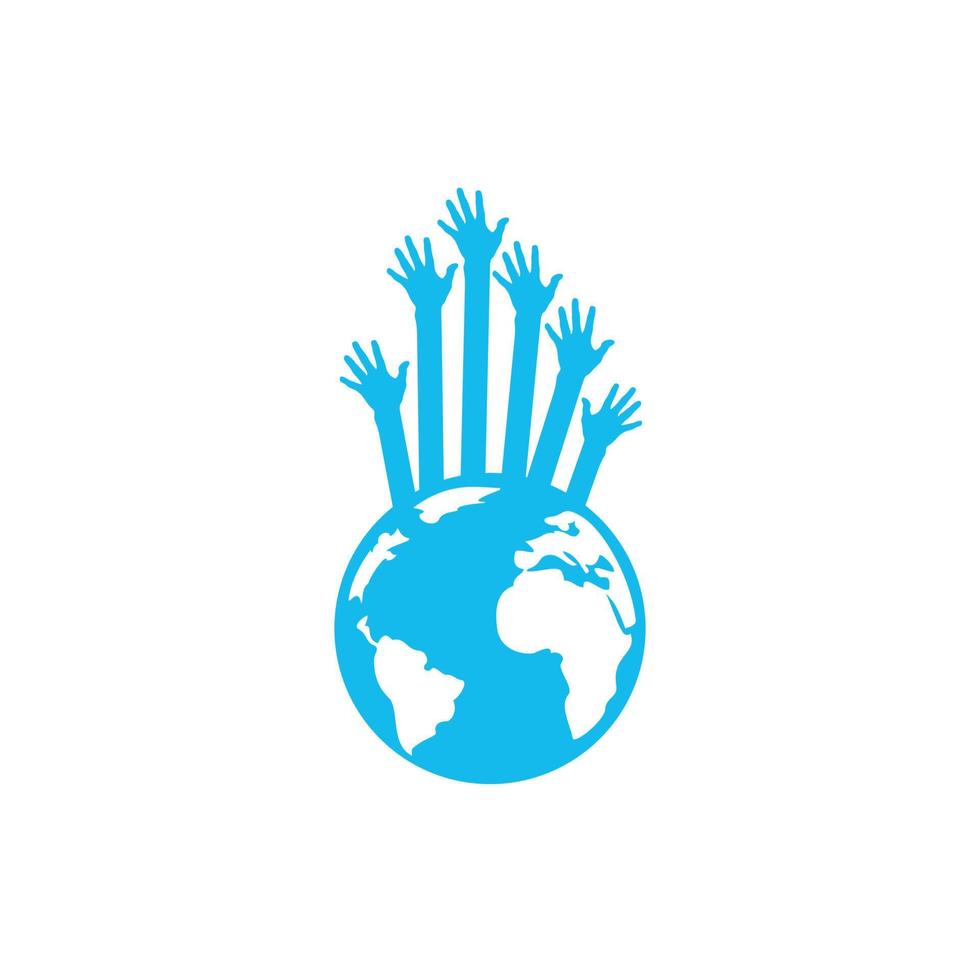 plantilla de diseño de logotipo vectorial de manos mundiales. concepto de logotipo de soporte mundial. vector