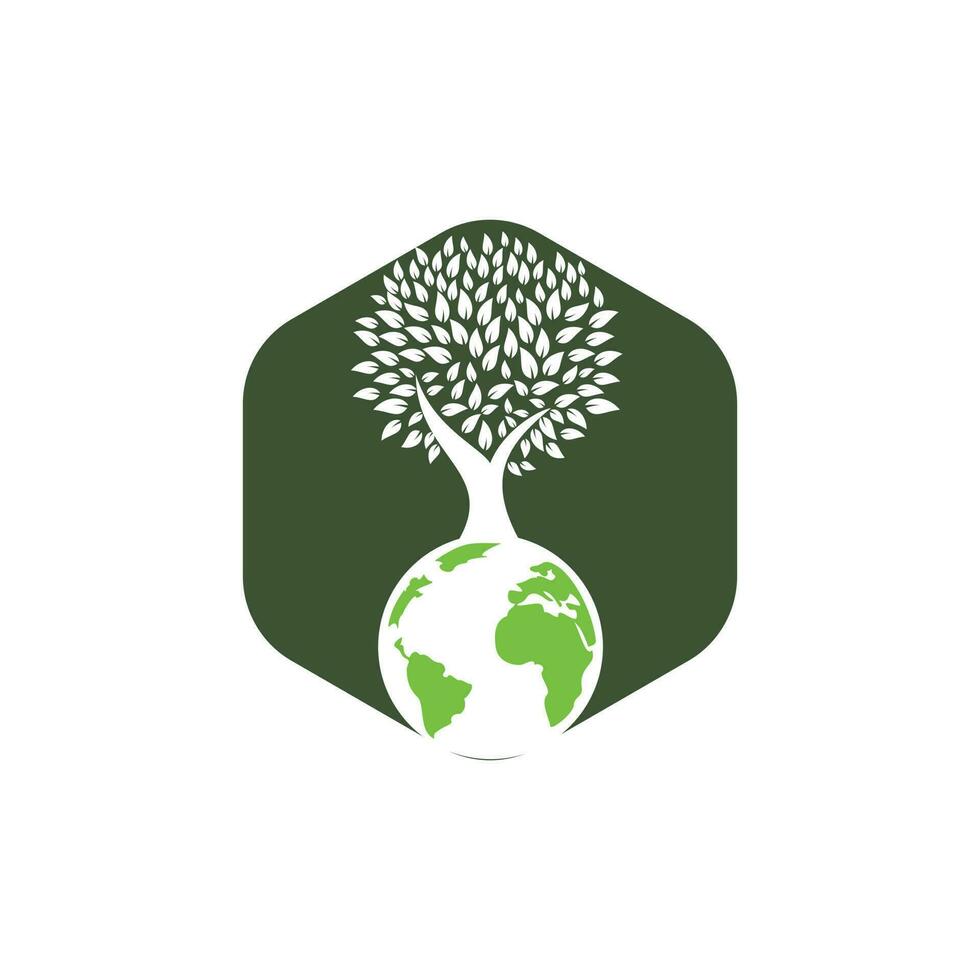 Globe tree vector logo design template. Planet and eco symbol or icon.