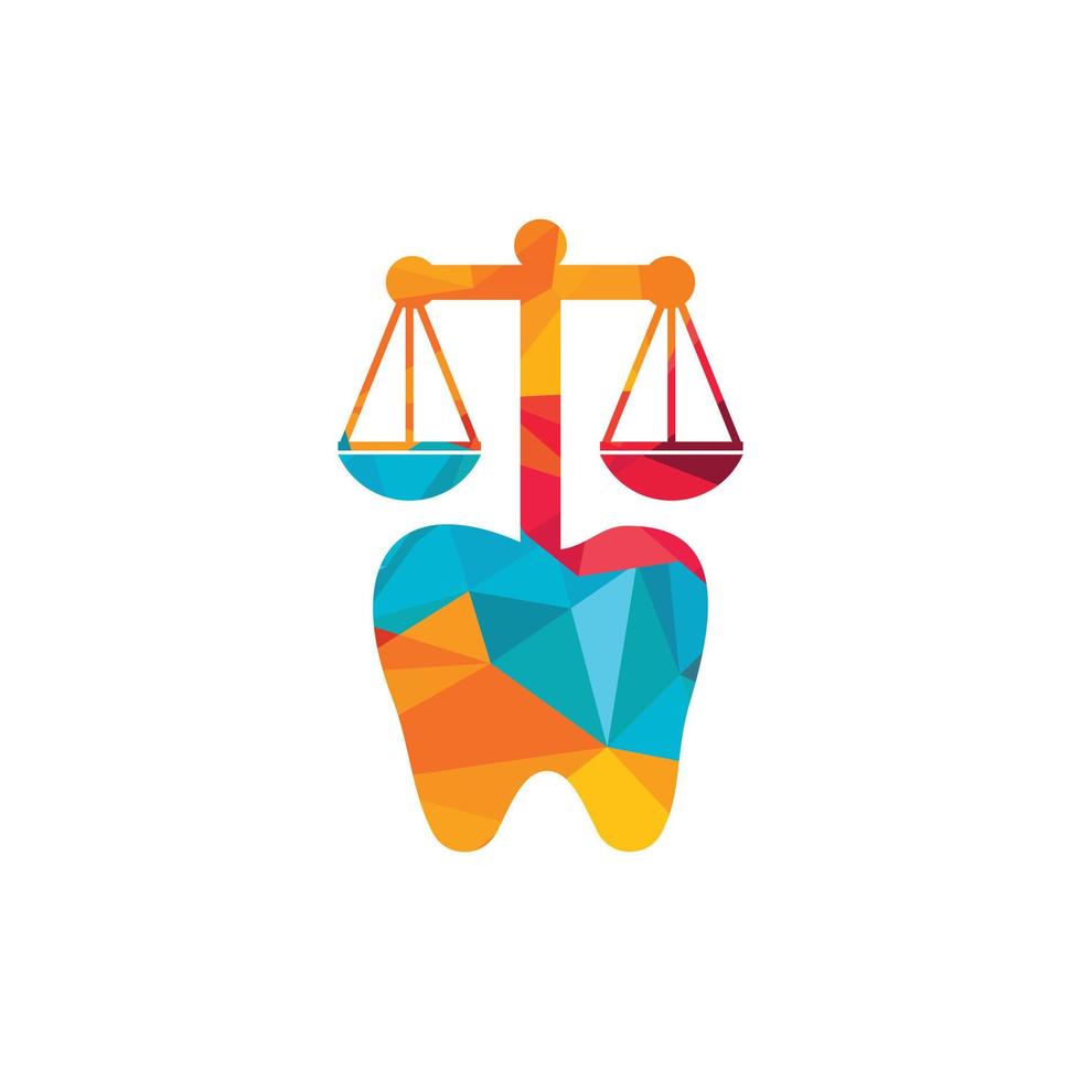 diseño del logotipo del vector de la ley dental. diseño de iconos de dientes y equilibrio.