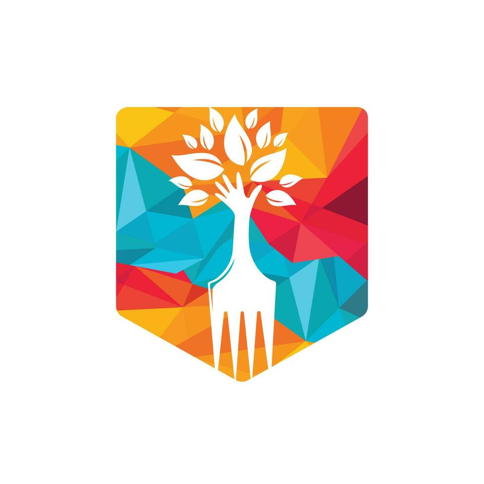 Fork hand tree vector logo design. Restaurant and farming logo concept.