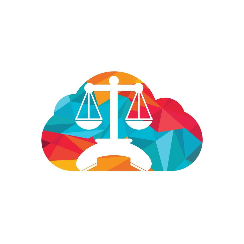 Law call vector logo design template. Handset and balance with cloud icon design.