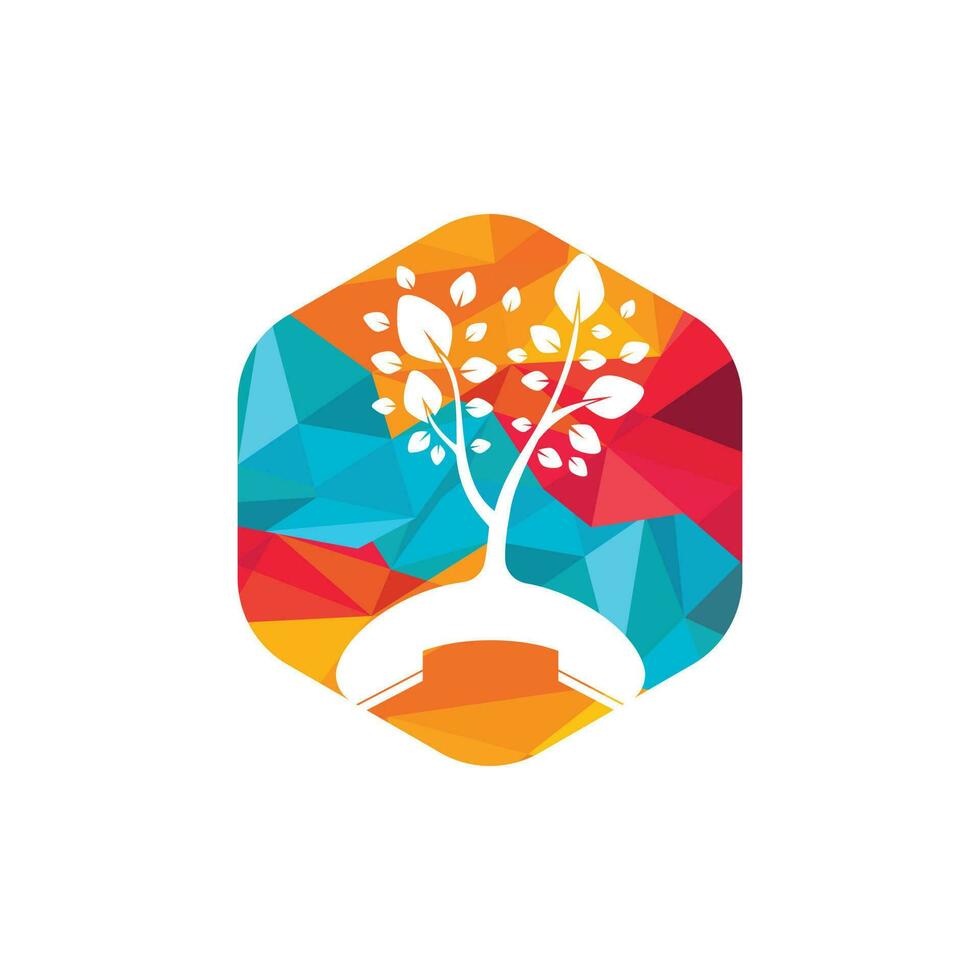 Nature call vector logo design. Handset tree icon design template.