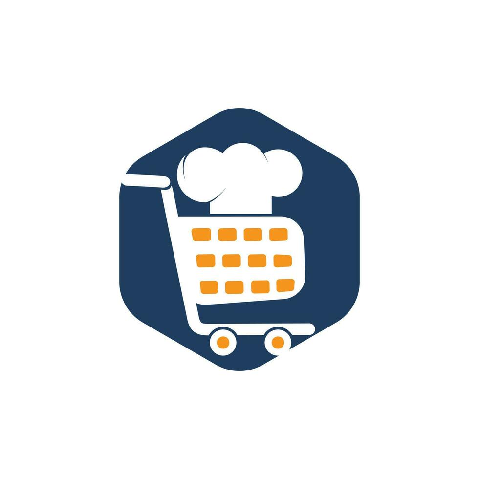 Illustration business shopping cart with chef hat sign logo design template. vector