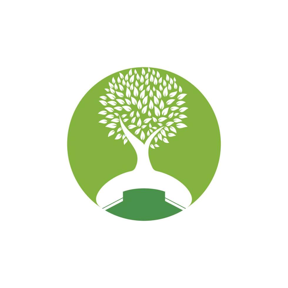 diseño de logotipo de vector de llamada de naturaleza. plantilla de diseño de icono de árbol de auricular.