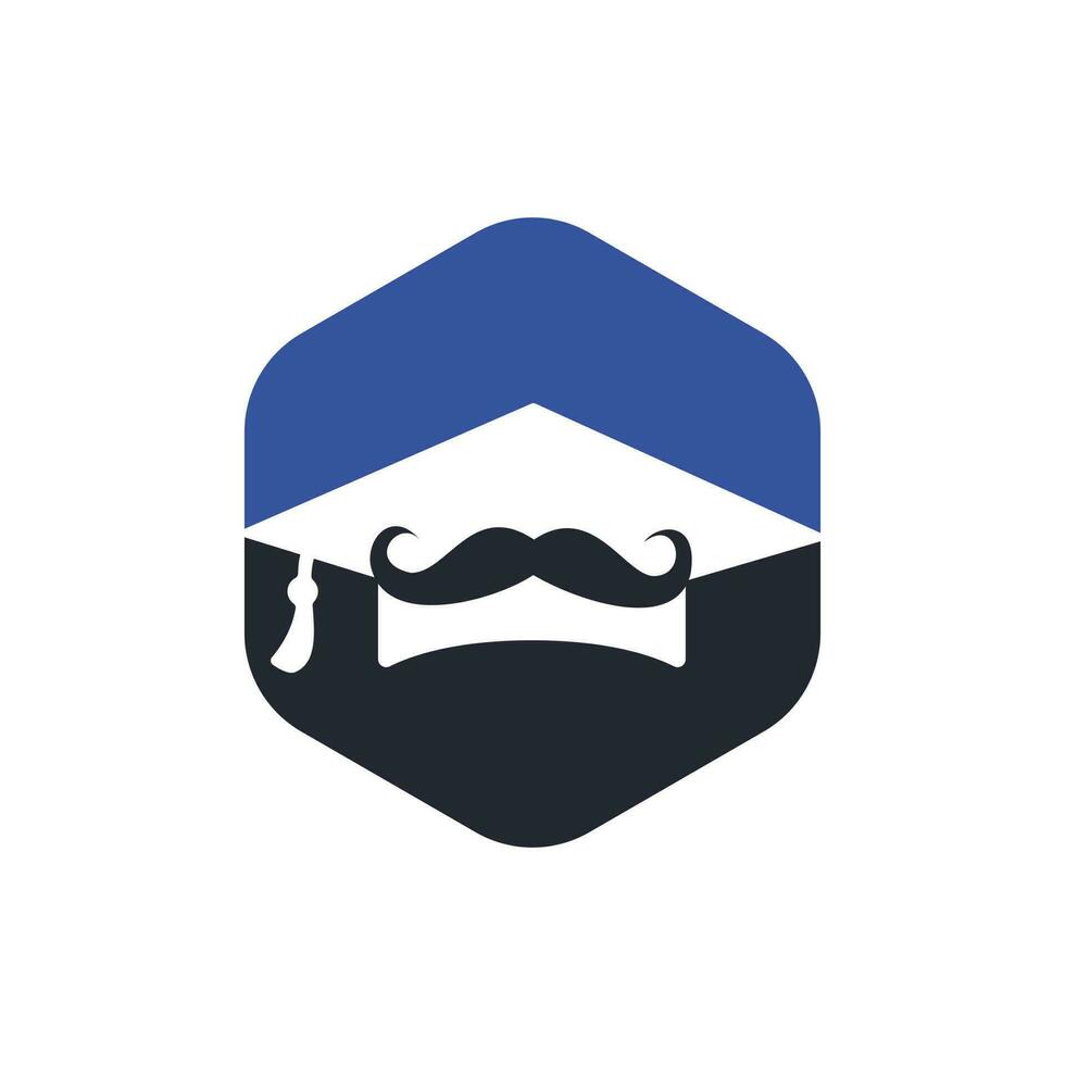 Strong education logo design template. Hat graduation with mustache icon design. vector