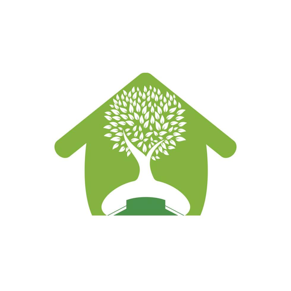 diseño de logotipo de vector de llamada de naturaleza. árbol de auriculares con plantilla de diseño de icono de inicio.