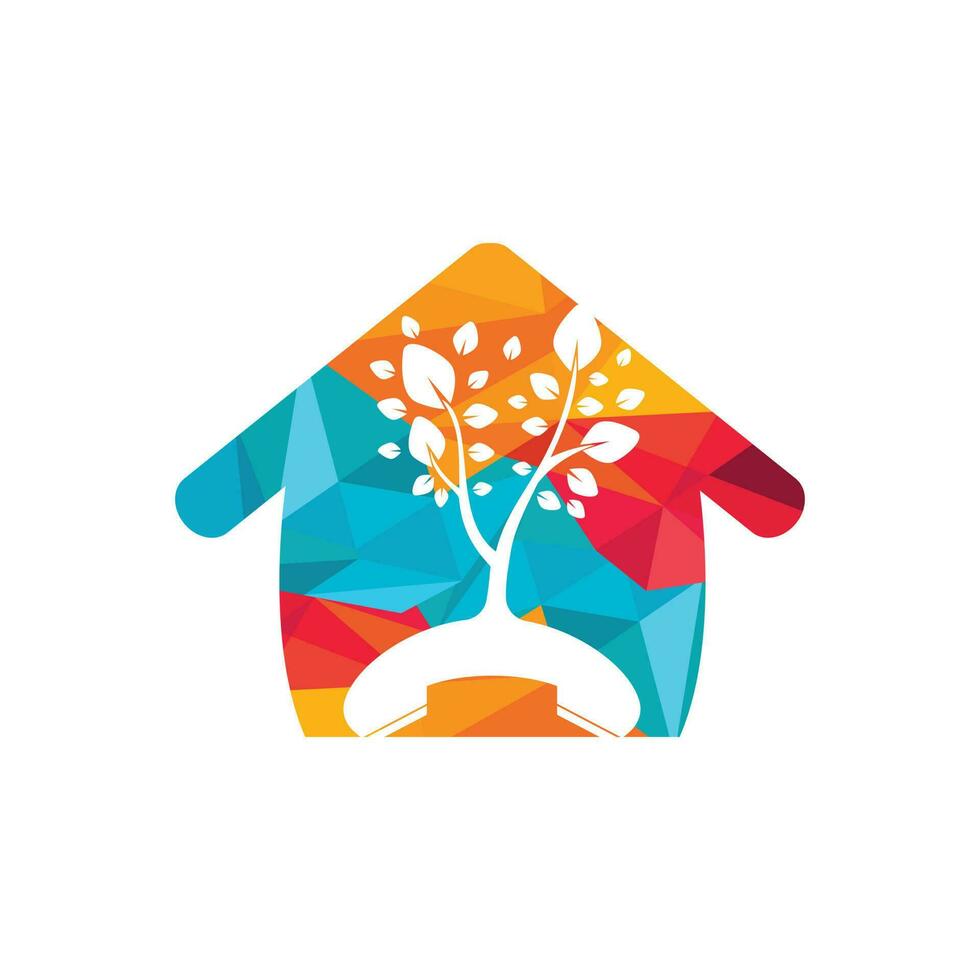 Nature call vector logo design. Handset tree with home icon design template.
