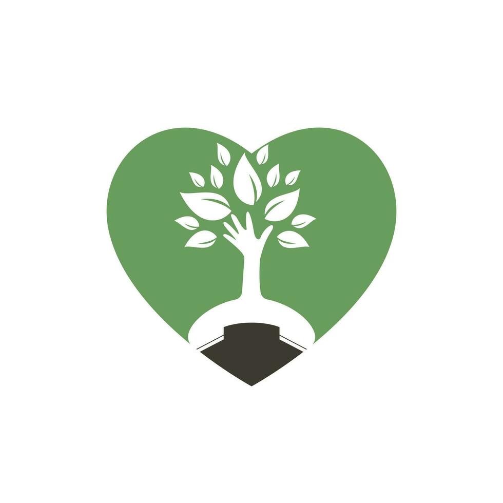 Nature call vector logo design. Handset tree with heart icon design template.