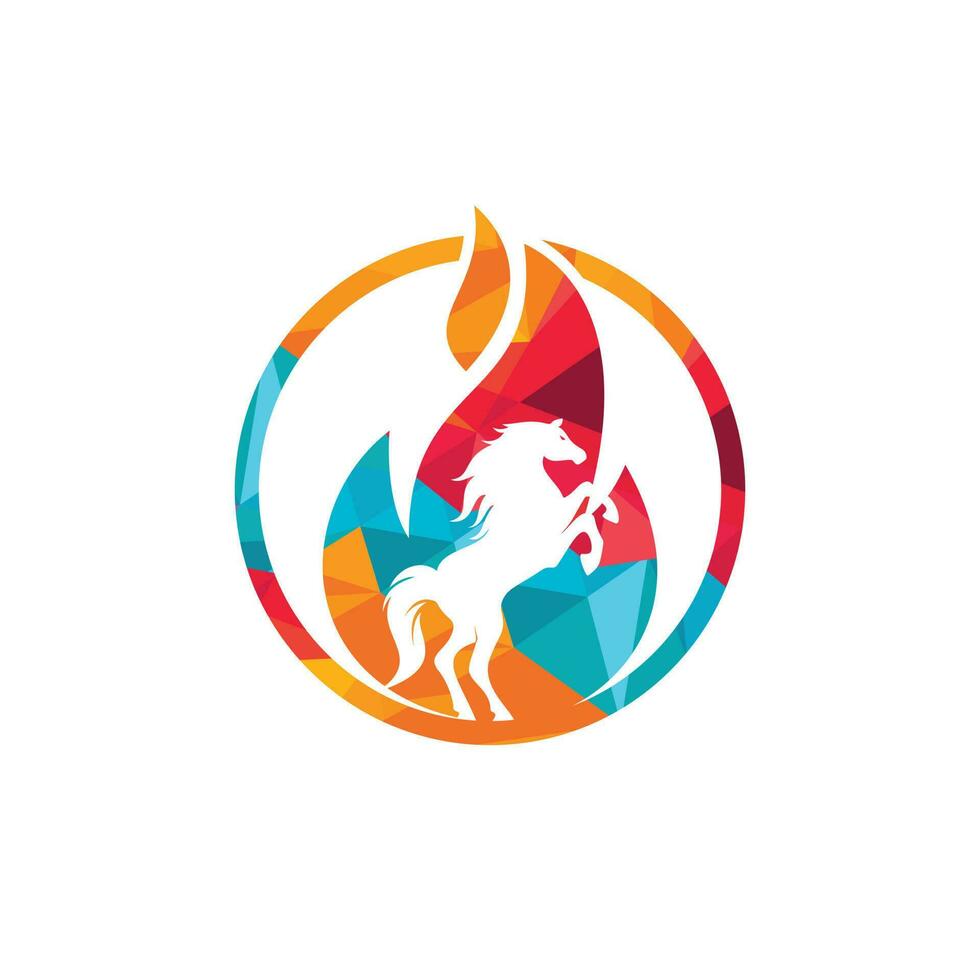 Burning horse in fire flame logo vector design template. Speed, freedom and strength symbol.