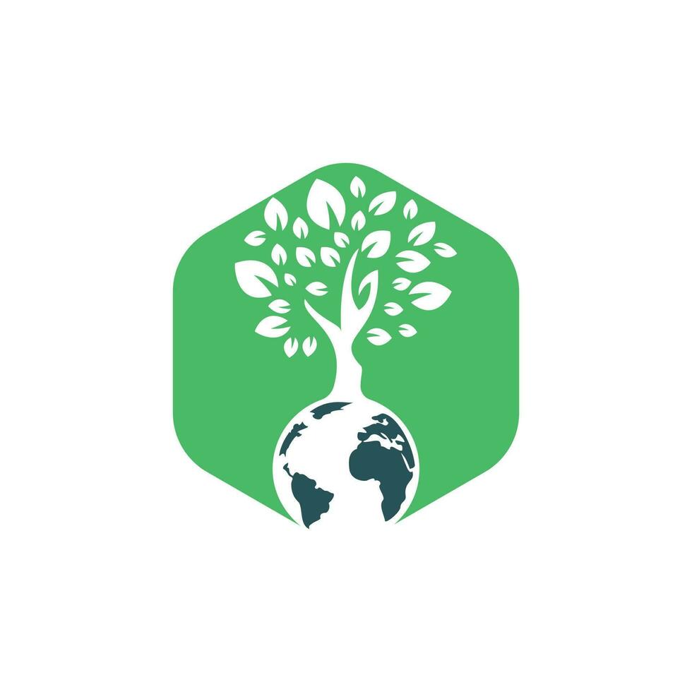 Globe tree vector logo design template. Planet and eco symbol or icon.