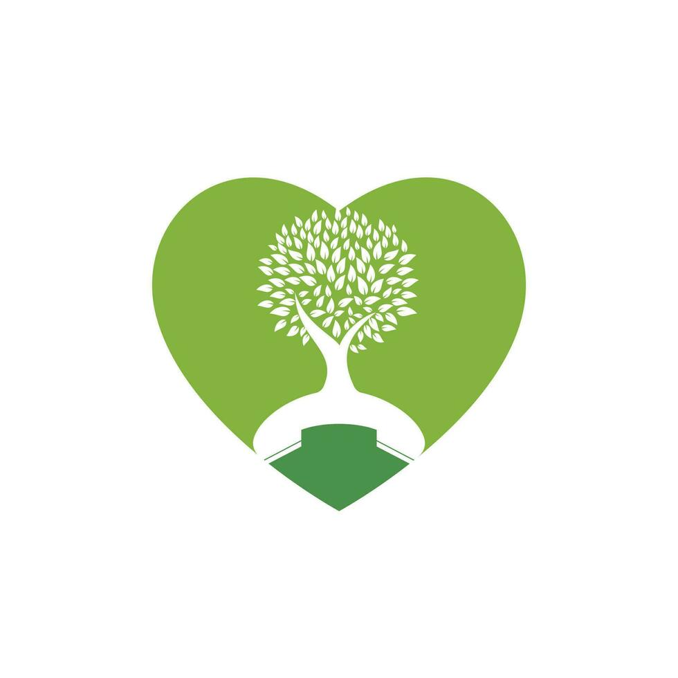diseño de logotipo de vector de llamada de naturaleza. árbol de auricular con plantilla de diseño de icono de corazón.