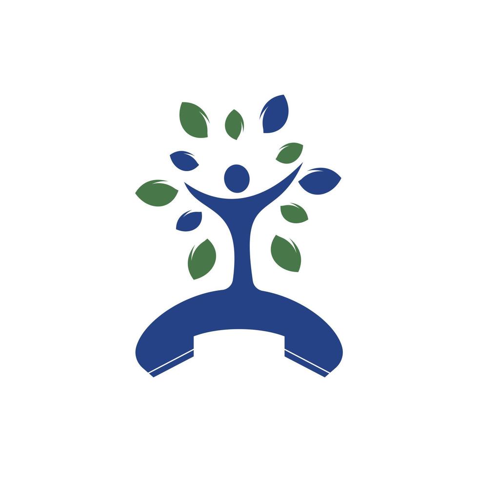 Nature call vector logo design. Handset and human tree icon design template.