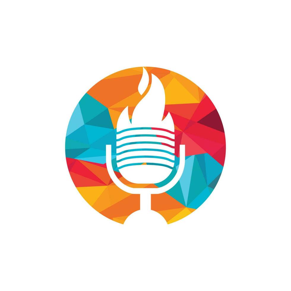 Fire Podcast logo design template. Flame fire podcast mic logo vector icon illustration.