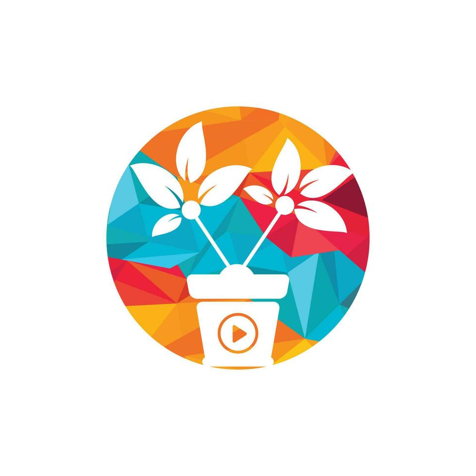 Nature tv vector logo design template. Flower pot and play button icon design.
