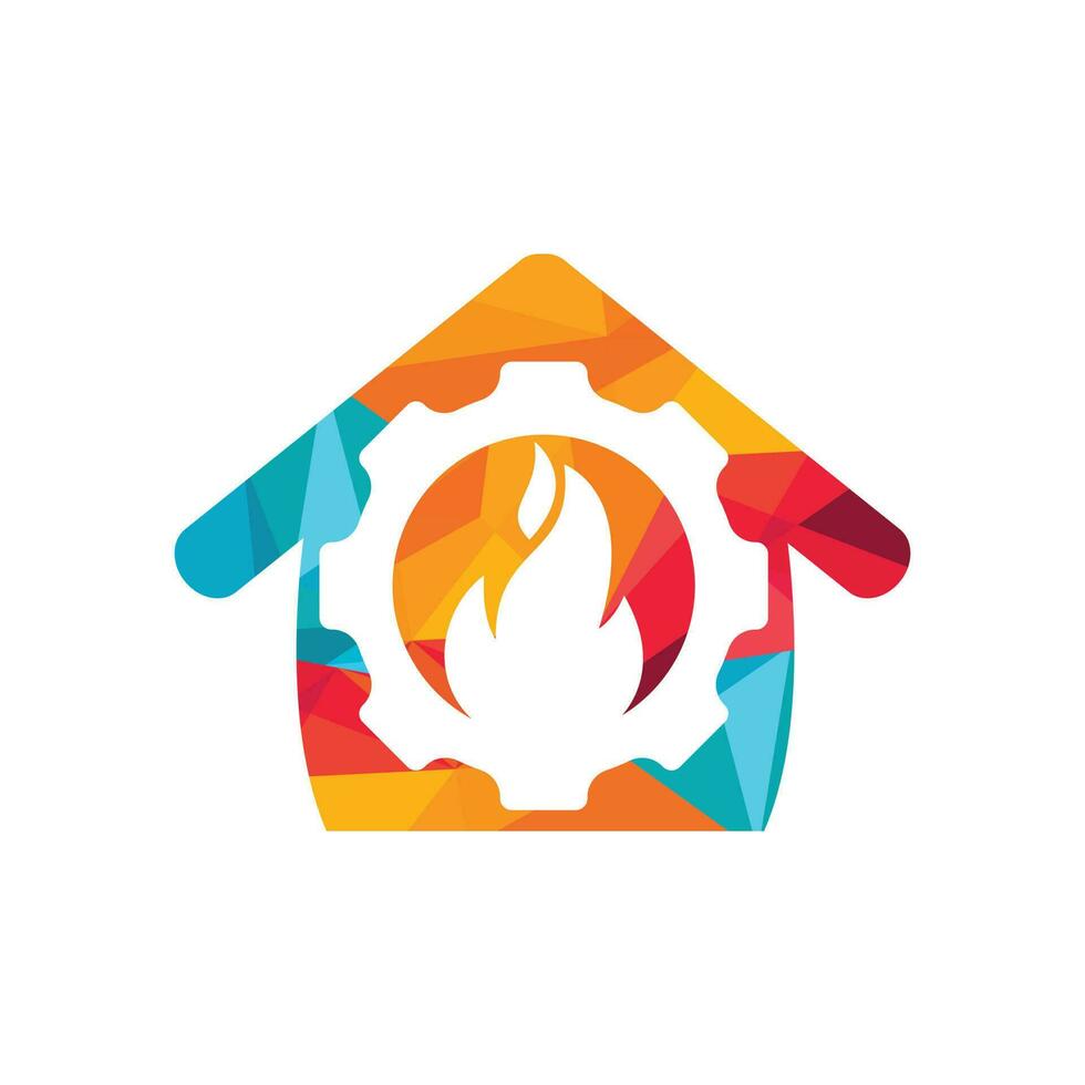 Home Restorations vector logo design. Gear and fire with home icon vector design.