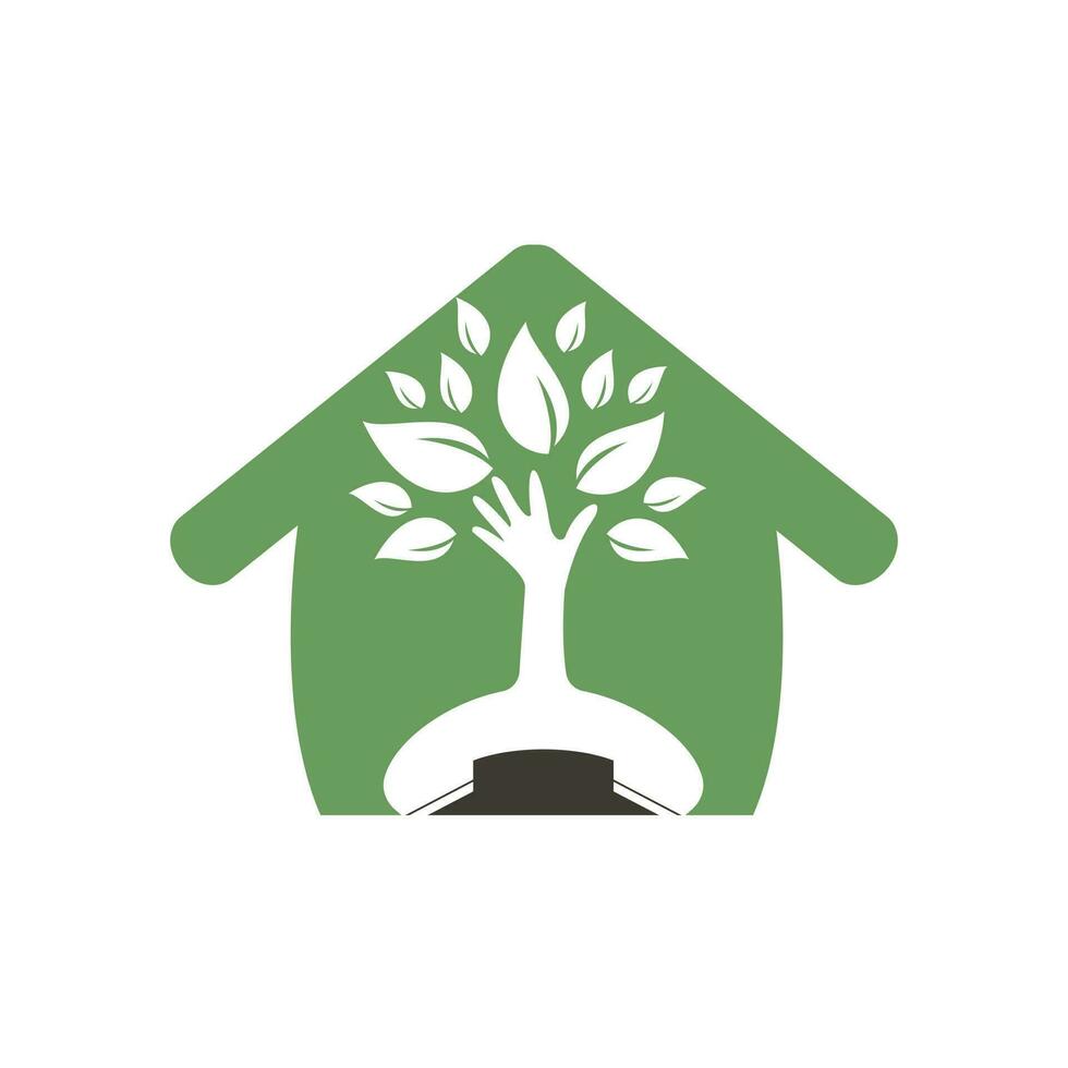 diseño de logotipo de vector de llamada de naturaleza. árbol de auriculares con plantilla de diseño de icono de inicio.